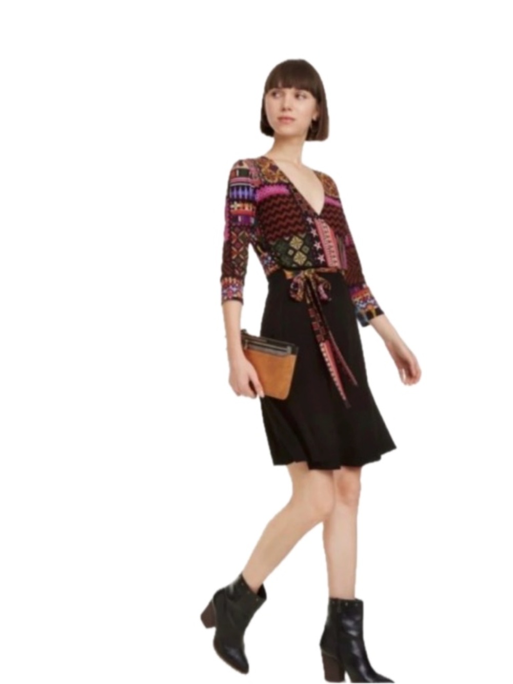 DESIGUAL Faux Wrap Dress XL Black Multicolor Abstract Print Stretch EUC - Picture 10 of 10